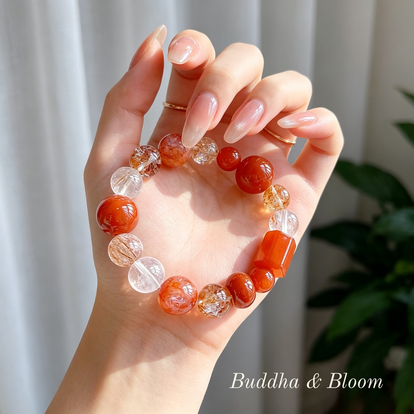 Natural Red Agate | Red Hematoid | White Azeztulite | Gold Foil | Black Gold Super Crystal Bracelet