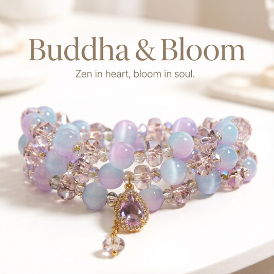 Purple Blue Cat's Eye Multi-layer Water Drop Pendant Crystal Bracelet
